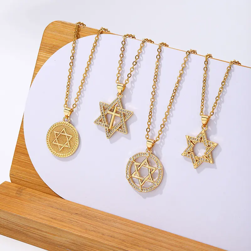 Collar con colgante de hexagrama de Israel, Micro juego de cobre, chapado en oro de circonita Real, diseño de grupo pequeño, joyería de lujo