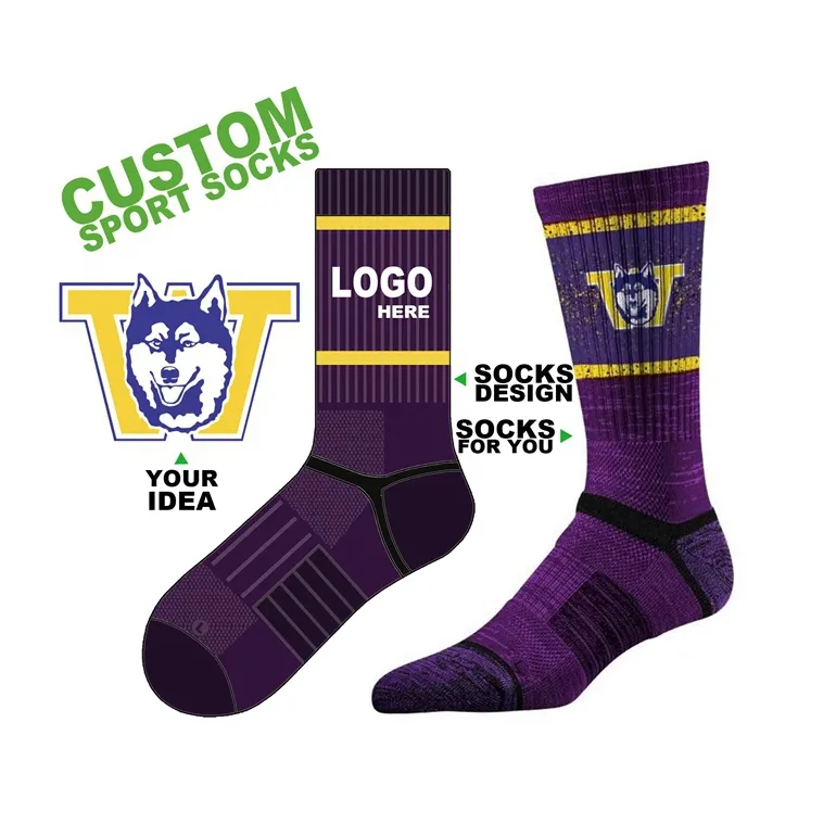 Großhandel Custom Knit Bestickte Basketball Crew Socken Custom Logo Sport Athletic Cycling Terry Socken Mit Logo