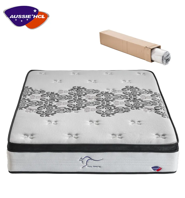 Colchón de cama de muelles de tamaño individual King Queen en caja de refrigeración híbrido plegable de gel de látex colchones de muelles de bolsillo de espuma de memoria