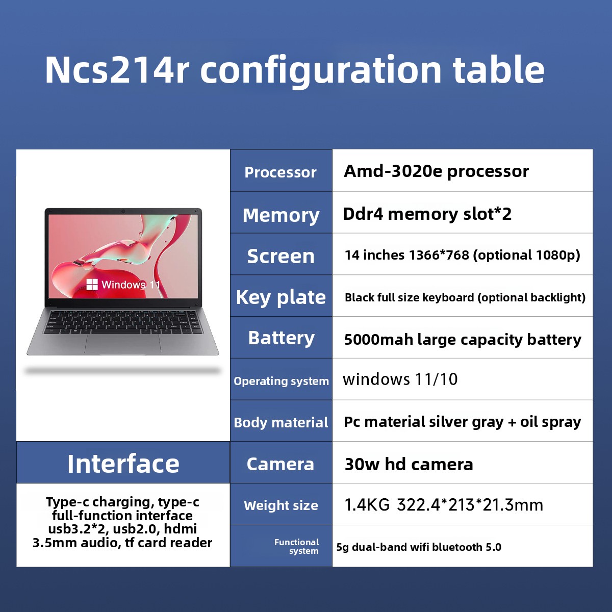 Amd-3020e/ 14 pulgadas /gris plateado