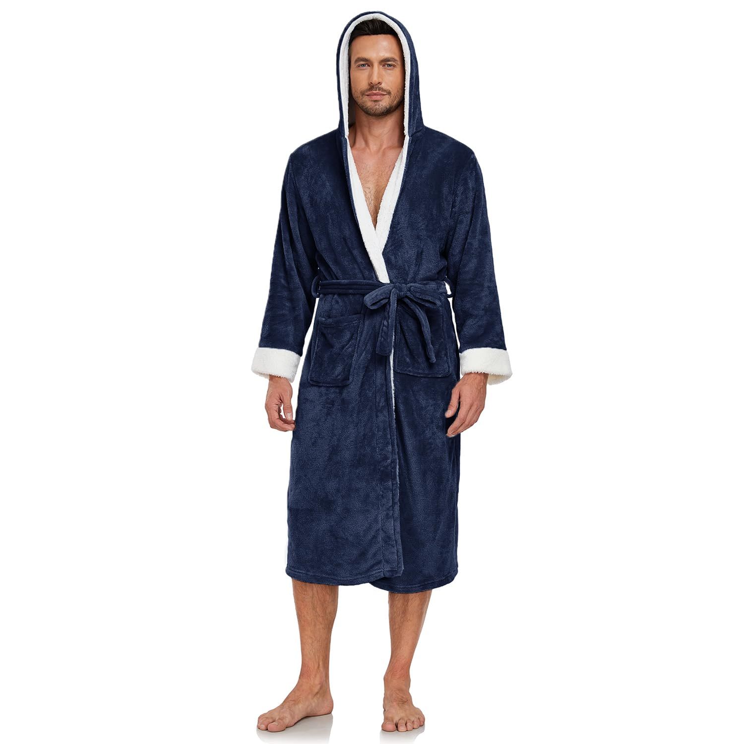 Felpa con Cappuccio Blu Navy a Contrasto Bianco