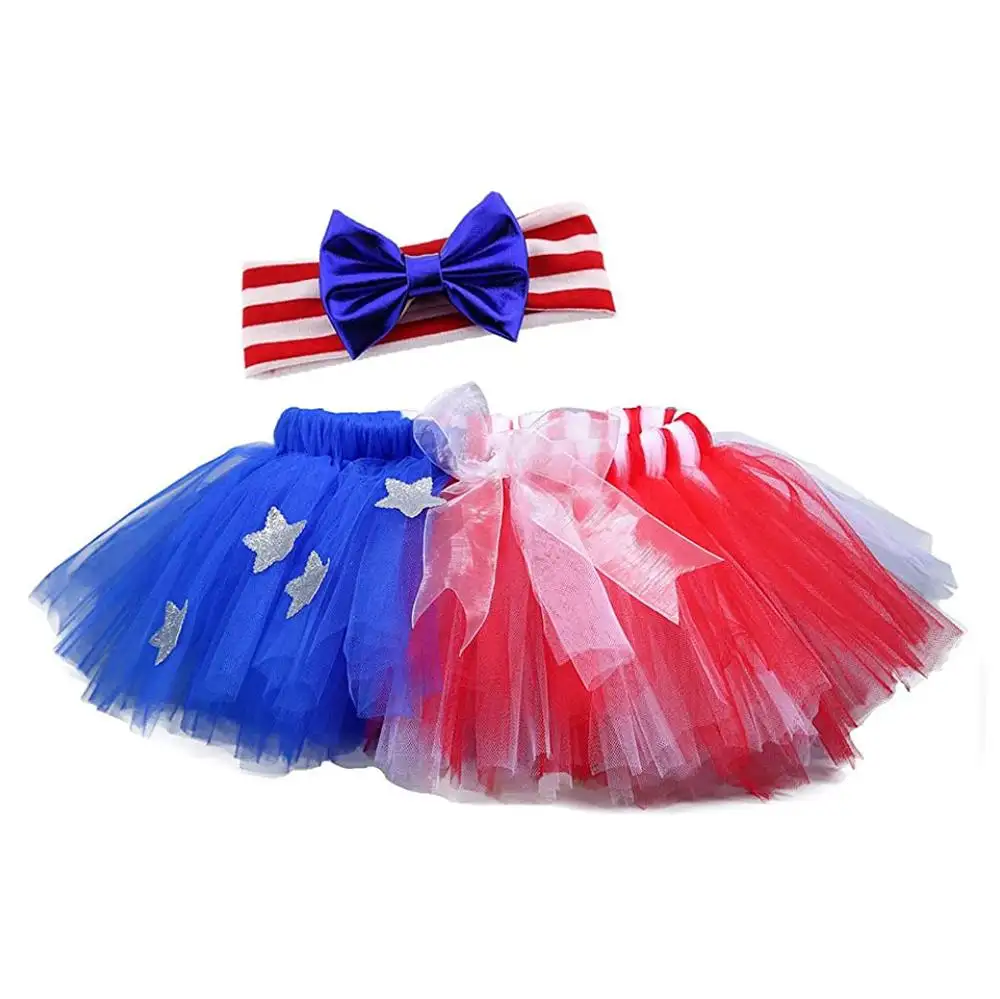 Disfraz de bandera del Día Nacional de América para niños, tutú corto de estrella roja y azul real para niña, falda