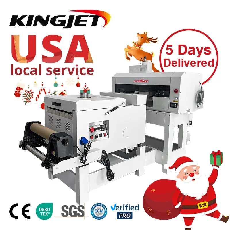 Kingjet filme pet conjunto impressora xp600 dtf i3200 camiseta dtg 30cm 60cm 2 cabeças máquina de impressão a2 a3 impressora de grande dtf