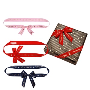 Lazo de poliéster satinado con impresión de logotipo personalizado, lazo elástico preatado para embalaje de caja de regalo - Product Image 2