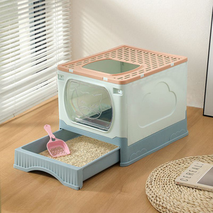 Ekstra büyük PP plastik katlanabilir kedi kum kabı sıçrama geçirmez kapak ile kolay temiz üst giriş evcil ve köpekler için - Product Image 5
