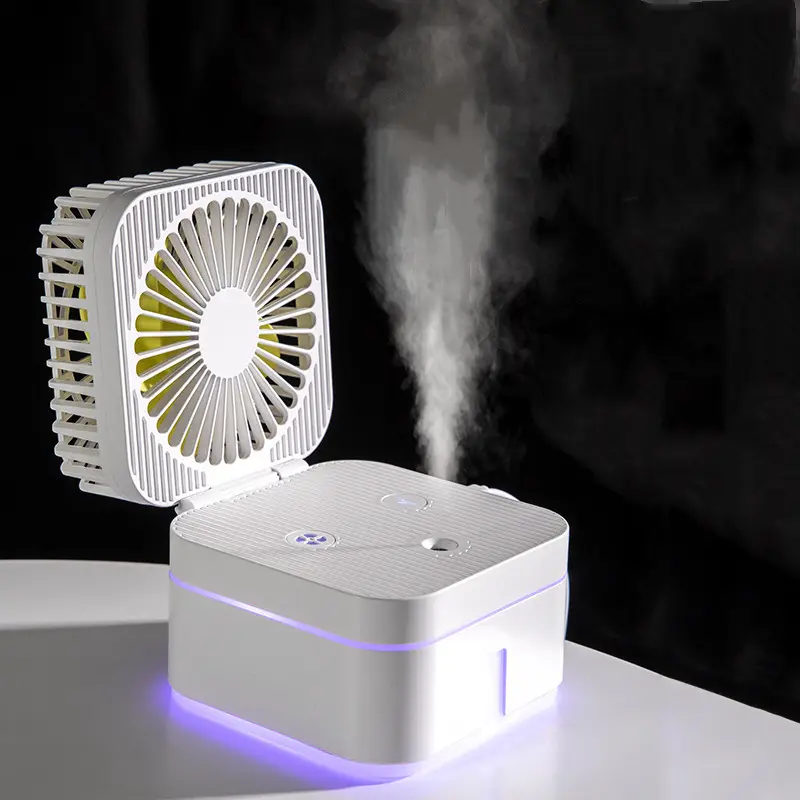 Miniventilador portátil para exteriores, humidificador con luz plegable, cubo de hielo recargable por usb, vapor de agua, niebla, 7C