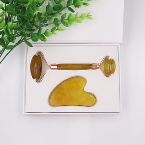 Toptan 2 in 1 doğal bakım kristal gül kuvars yeşim rulo Gua Sha kutusu yeşim rulo seti - Product Image 6