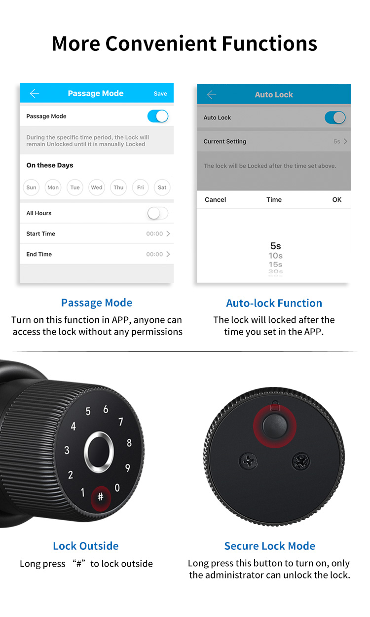 Luxury TTlock APP Digital Door Knob Rfid Card Key Digit Fingerprint Smart Lock