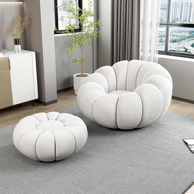 Pháp phong cách Sofa ghế đồ nội thất nhà phòng khách ghế trắng với Ottoman bí ngô Bộ ghế