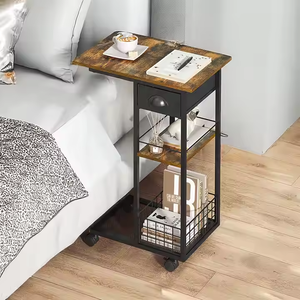 Sepet ile rustik c-end masa | Sıkıntılı ahşap çekmece ve döküm demir tekerlekler | Çiftlik giriş organizatör - Product Image 6