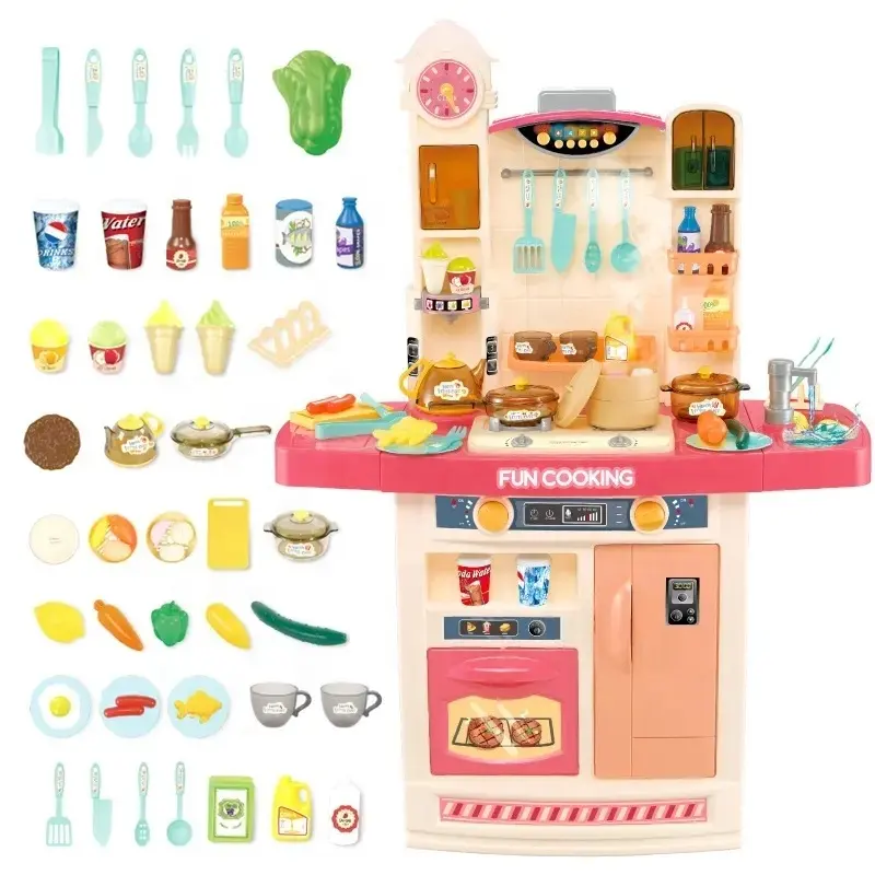 Samtoy 2023 grande 100CM nuovo stile nebulizzazione felice cucina gioco di cucina fingi giochi da cucina Set di cibo per ragazze