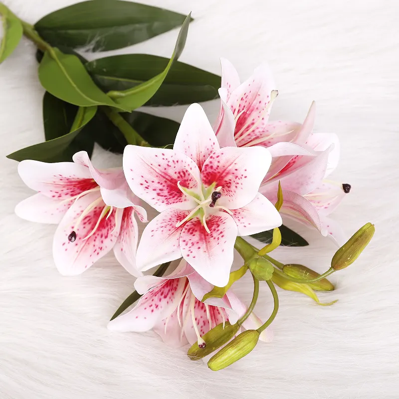 Flores artificiales de lirio blanco de tacto real 3D naturales al por mayor para la decoración de bodas precio barato mini Flor de cabezas múltiples