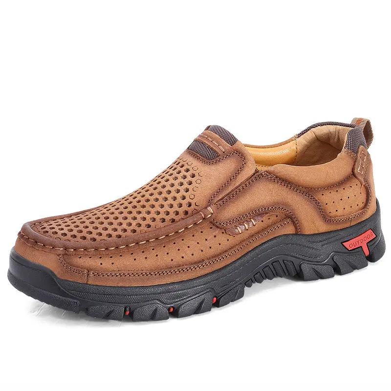 ITEC 38-48รองเท้าหนังแท้สำหรับผู้ชาย, รองเท้าลำลองสวมใส่สบายระบายอากาศได้ดีสำหรับเดินป่ากลางแจ้ง
