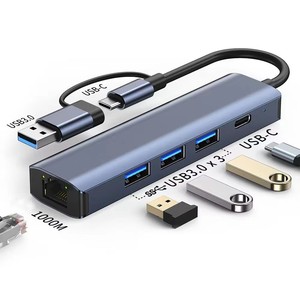 适用于苹果电脑的通用串行总线集线器类型通用串行总线-3.0数据传输千兆以太网RJ45扩展坞 - Product Image 1