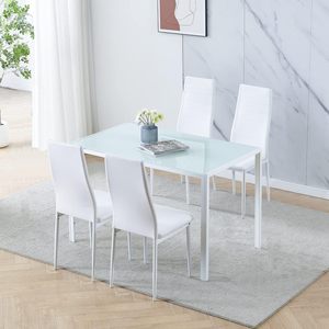 <strong>Rectangular</strong> Glass Top Kitchen <strong>Tables</strong> and Chairs Set Dining Room <strong>Table</strong> Set for 6 Black - Product Image 4