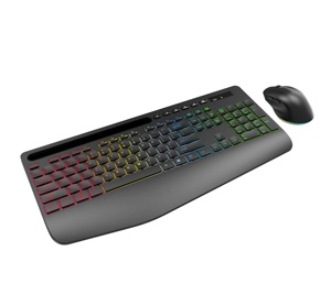 Combo de ratón y teclado inalámbrico retroiluminado recargable de 2,4G con soporte para tableta de teléfono, combo de teclado y ratón silencioso para oficina