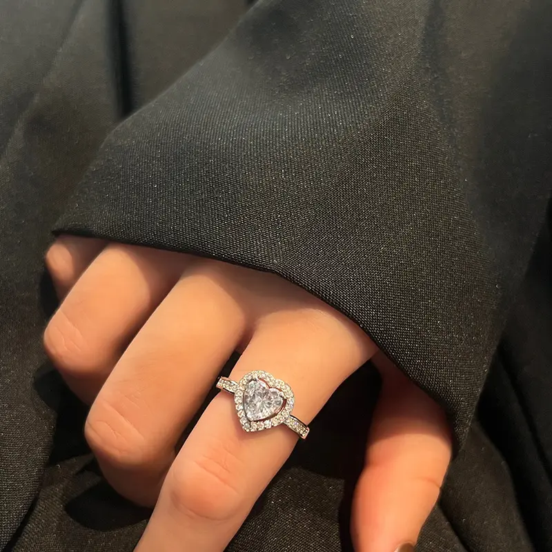 Anillo de compromiso de corazón de amor europeo y americano para mujer, joyería con forma de corazón