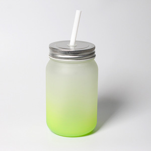 昇華印刷カラーボトムグラデーションカラーガラスMason JarカップガラスMasonコーヒーマグストローと金属ふた付き - Product Image 3