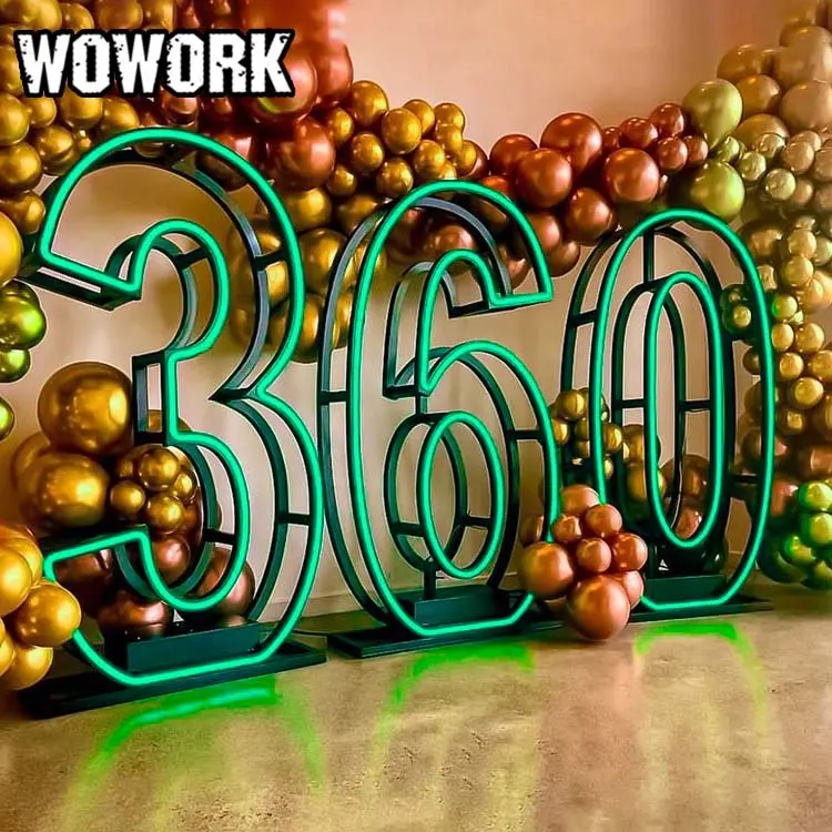 WOWORK 2024 gran oferta RGB LED acero metal impermeable marquesina luminosa letrero de neón número decoración de luz para uso en exteriores 3D
