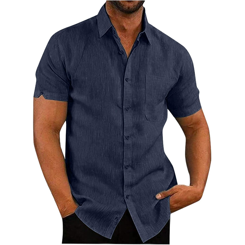 Navy Blue Mens cotton linen poplin shirt