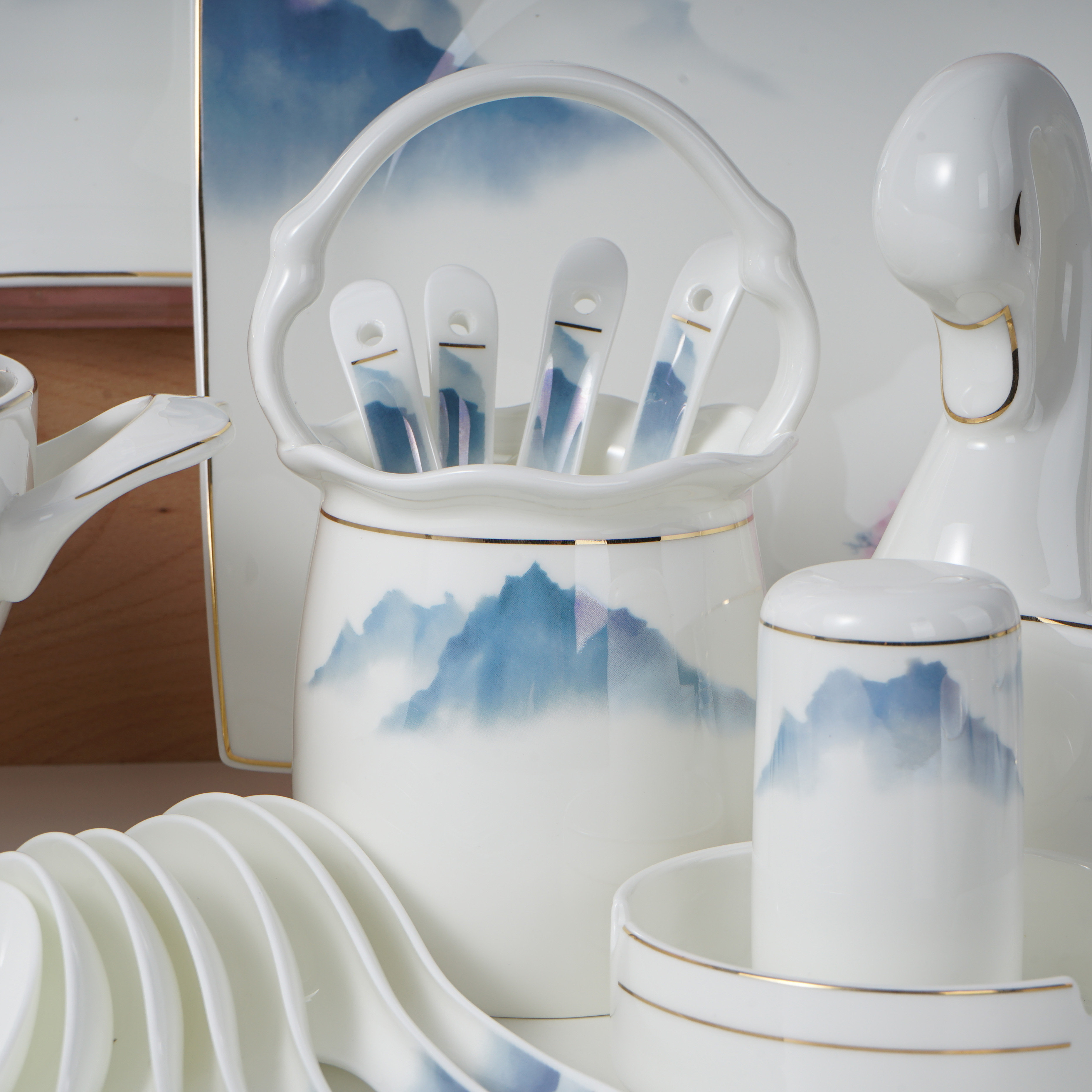 Chinese Style Ink Landscape Dinner set China Bone Dinner Set Ceramic Tableware Dinnerware Set