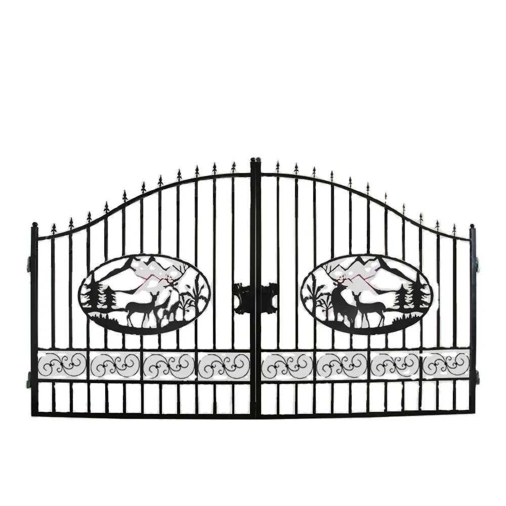 Двойные внутренние двери железные ворота дизайн оленя 14FT/16FT/18FT/20FT кованые железные ворота главные ворота