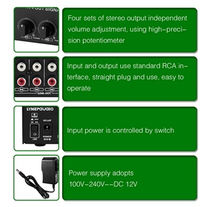 LYNEPAUAIO 1-in-4-out Amplificador de audio estéreo Amp Distribuidor de señal Entrada de 1 canal Salida de 4 canales Interfaz RCA Independiente - Product Image 6