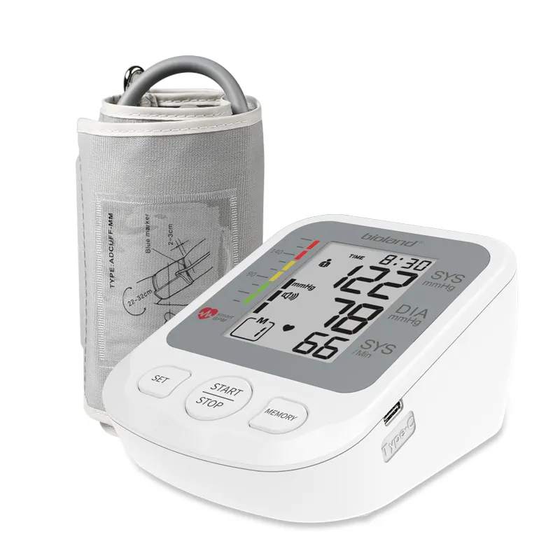 Monitor digital de presión arterial con memoria grande, pantalla grande que muestra el tiempo