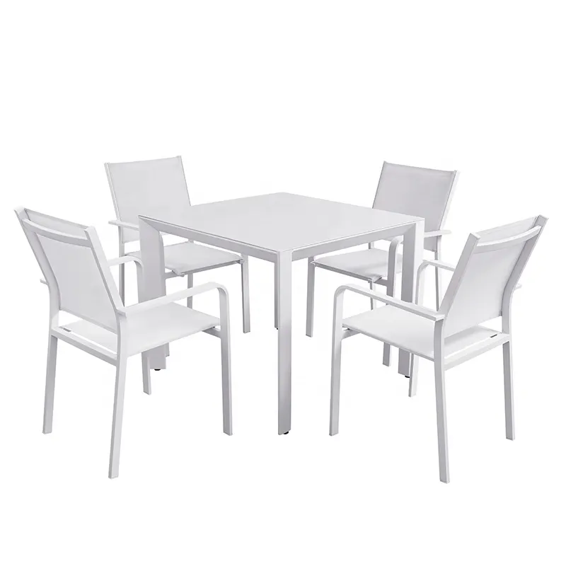 Conjunto de braço de jantar empilhável francês, conjunto de 4 cadeiras para descanso de braço, móveis para jardim, restaurante, moderno, branco e alumínio