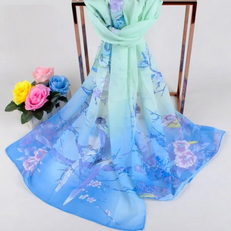 Bufanda chal largo de gasa con estilo nuevo y personalizado, bufanda musulmana con estampado de Flora de gasa para mujer