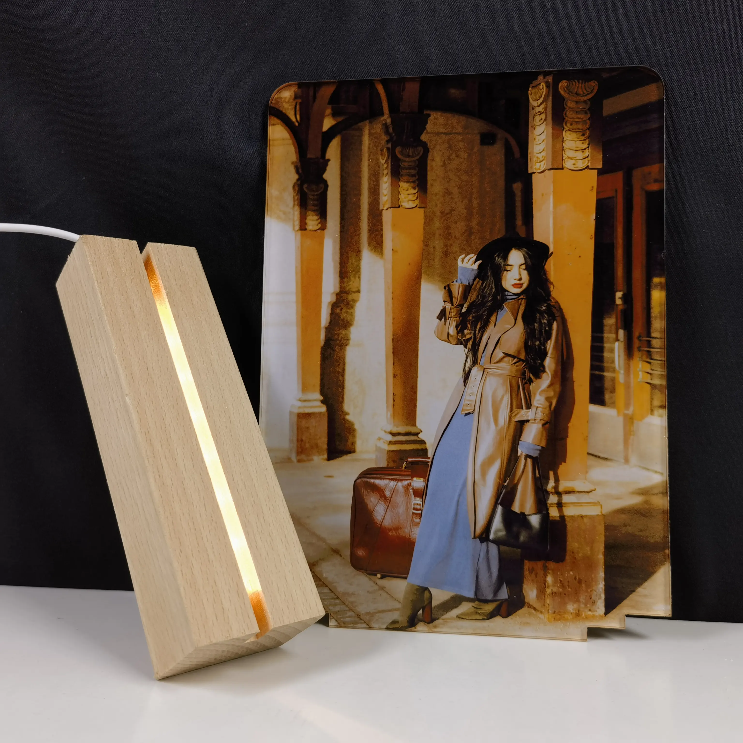 Marco DE FOTOS acrílico para sublimación iluminada, hoja acrílica de sublimación personalizada, base de luz LED de madera