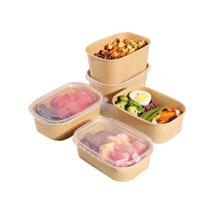 Kraft papier Rechteckige Mikrowelle Mittagessen Lebensmittel zum Mitnehmen Behälter mit klarem PP/PET-Deckel zum Mitnehmen Boxen Papier Lebensmittel verpackung