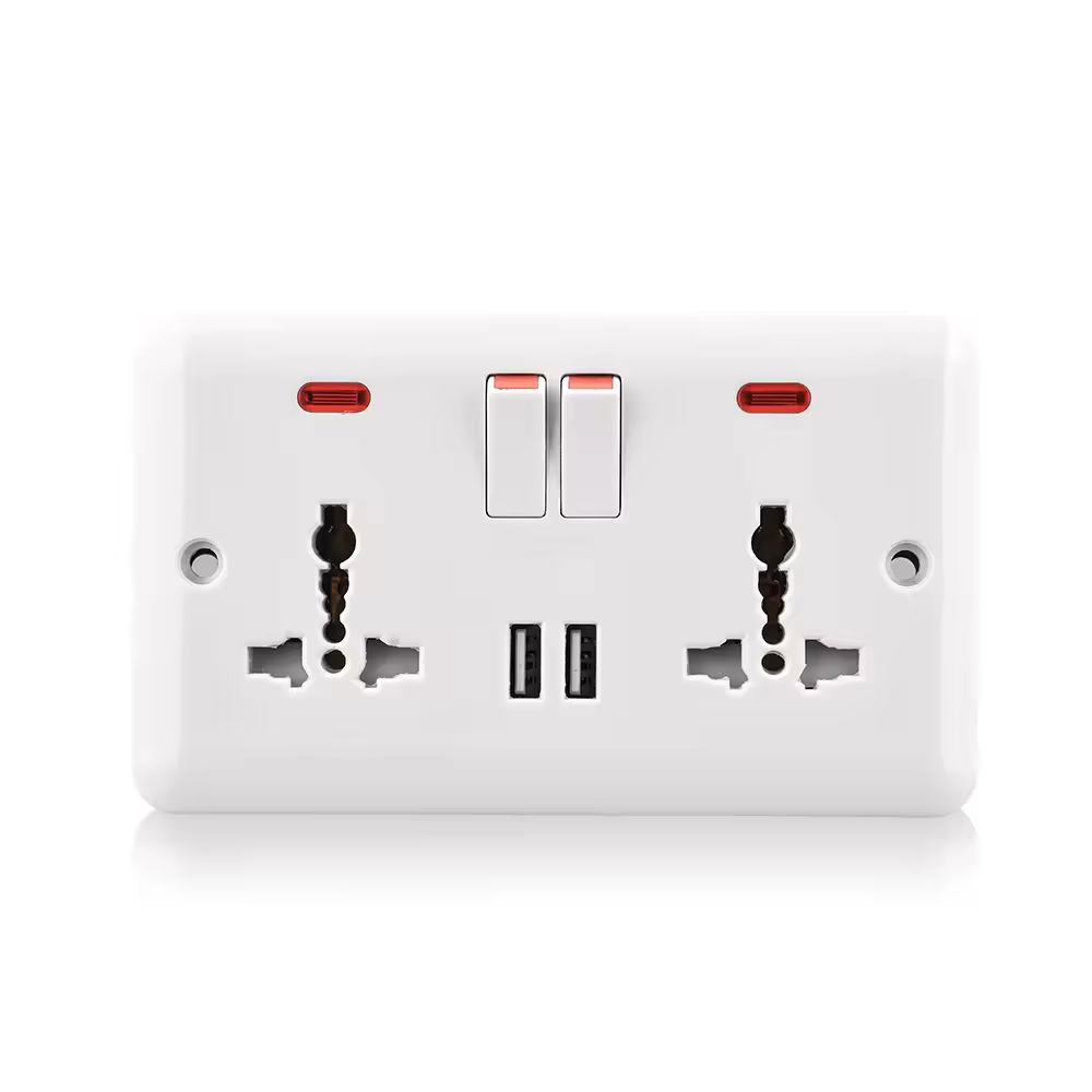 เต้ารับสวิตช์ติดผนัง2ช่องพร้อมพอร์ต USB 2ช่อง