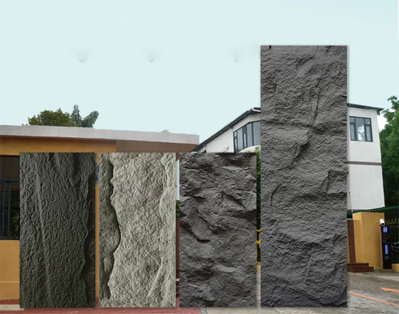 5 년 이상 외부 pu 돌 패널 만들기 큰 슬라브 pu 버섯 돌 벽 패널 폴리 우레탄 pu 바위 돌