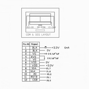 Grafik display 128x64 12864 Zahnrad LCD 3,3 V Bildschirm LCD Negatives Zahnrad I2c DFSTN Gelb und Blau Zweifarbiger 12-poliger FPC - Product Image 6