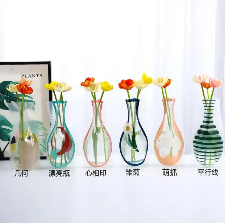Florero de plástico plegable para centros de mesa, florero de plástico suave