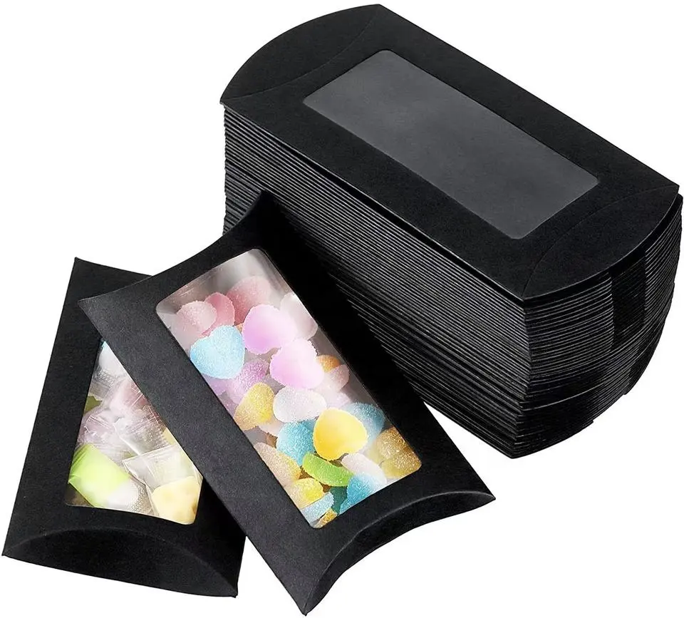 Scatola di carta per caramelle in cartone piccolo artigianato personalizzato Origami nero con finestra trasparente