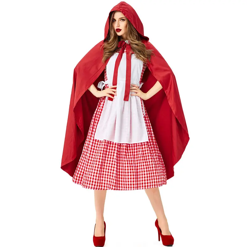 Medieval Farm Maid Peasant Costume Women Little Red Riding Hood Halloween Party Cosplay Fancy Dress