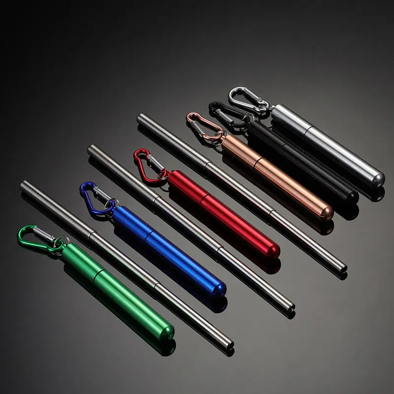 Portable Extendable Stainless Steel Straw Foldable Metal Drinking Straw With Case