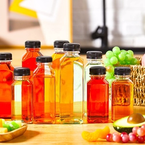 NHホット販売食品グレードペット飲料ボトル改ざん防止キャップ透明プラスチックスクエアジュースボトル