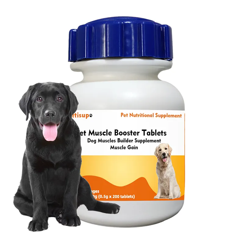 Tabletas de constructor de músculos para perros con etiqueta OEM para matones, suplemento alimenticio para mascotas, promueve el crecimiento, soporte inmunológico, tabletas de ganancia muscular para perros