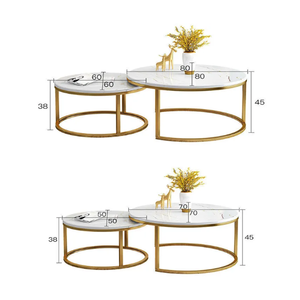 Contemporary Round Nesting Bent Black Gold Metal Side Glass Marble Stone Mdf Wood Coffee <strong>Table</strong> Nest of <strong>3</strong> <strong>Table</strong> <strong>Set</strong> Nesting <strong>Table</strong> - Product Image 2