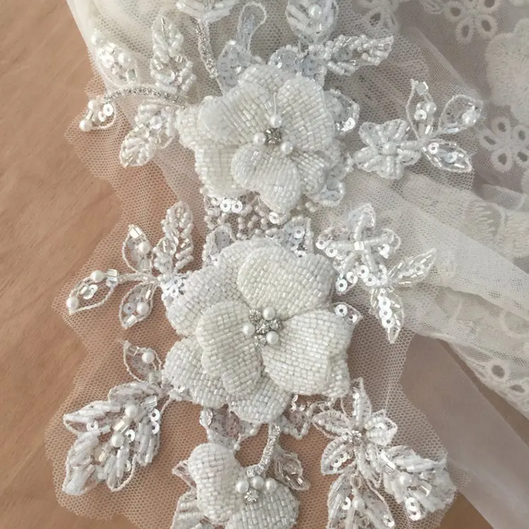 Alta couture flor de laço para noiva, strass frisado flores 3d aplique para cabelo de noiva casamento nupcial
