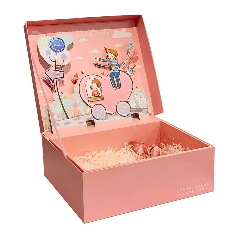 Cajas de Regalo decorativas con tapa abatible 3D, papel de lujo de cartón Rosa impreso personalizado, regalo