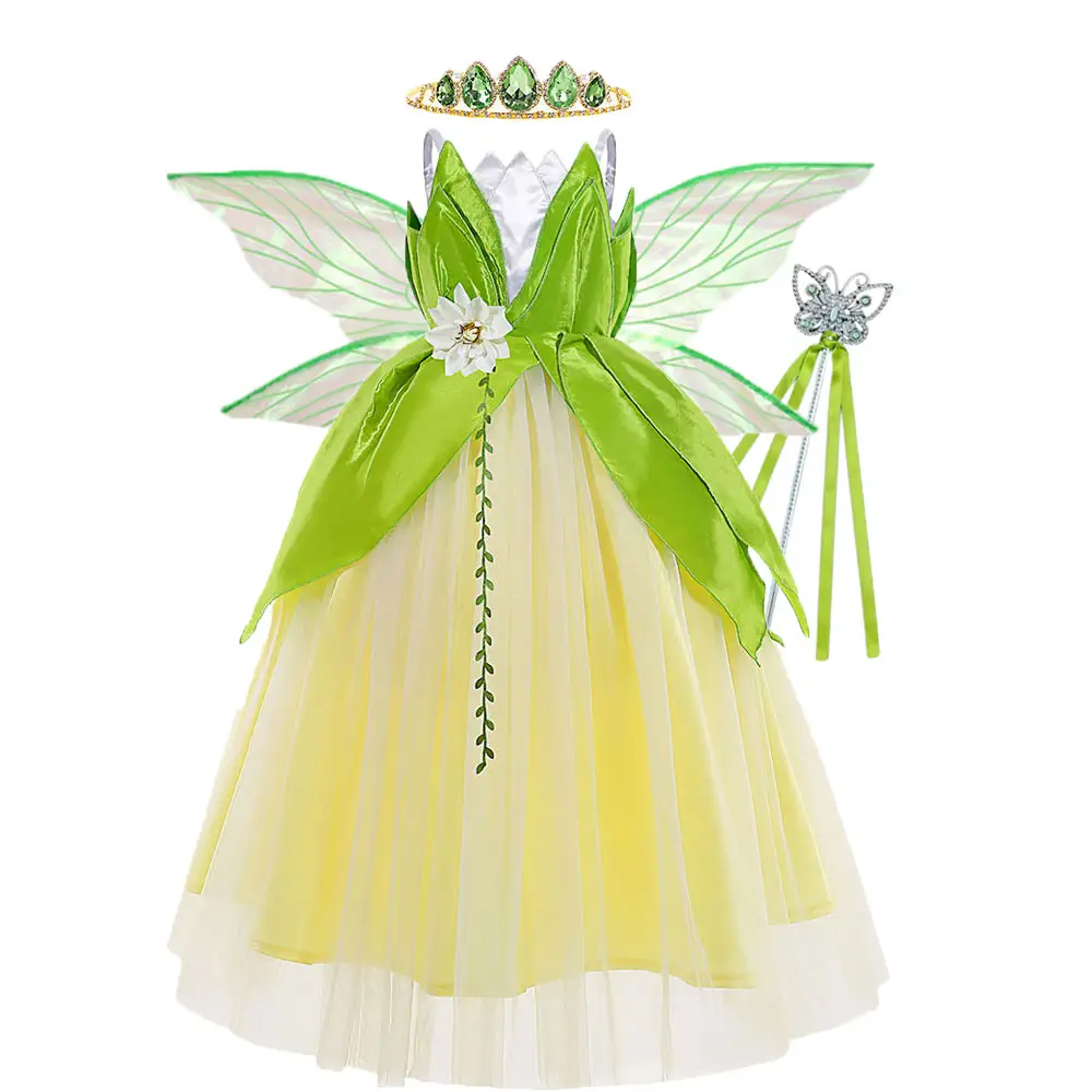 Halloween Cosplay Baby Girls Party Weihnachten Grüne Blume Fee Flügel Karneval Tinker Bell Kleid Frosch Tiana Prinzessin Kostüm