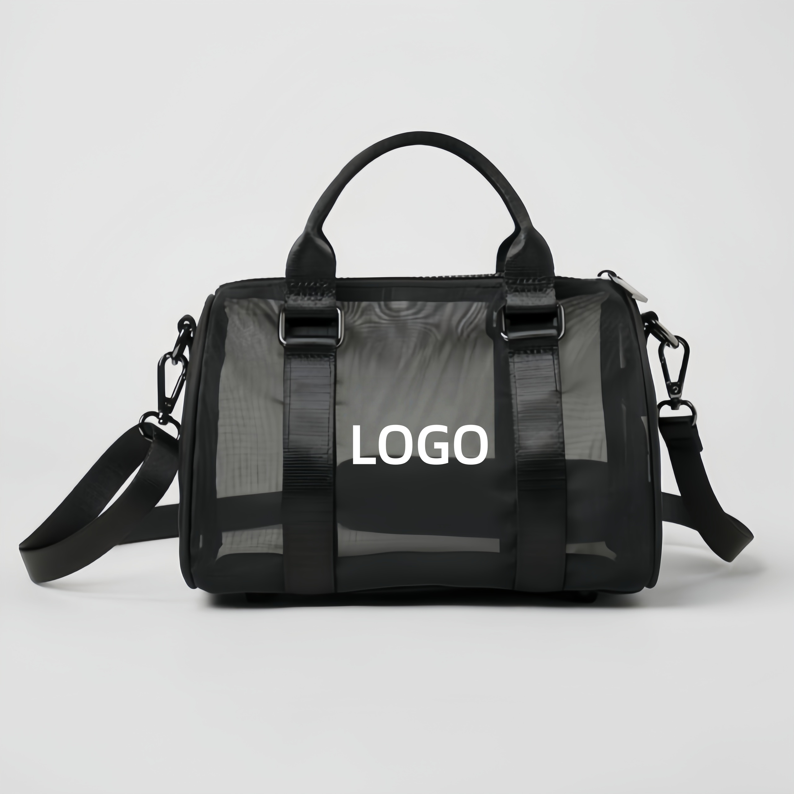 Mini borsa nera con logo bianco