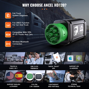 安塞尔HD120重型卡车扫描仪24V OBD2 4x4柴油皮卡9/16引脚蓝牙DPF再生沃尔沃发动机诊断 - Product Image 6