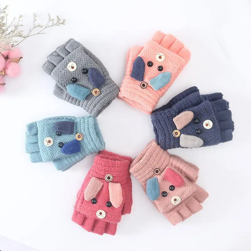 Gants d'hiver tricotés en cachemire pour bébés, accessoire unisexe, avec motifs animaux adorables, chaud, 1 paire