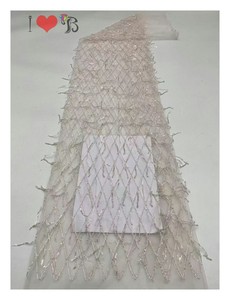 Blinglace米兰时尚晚礼服面料优雅白色婚纱亮片刺绣雪纺花菱形设计蕾丝