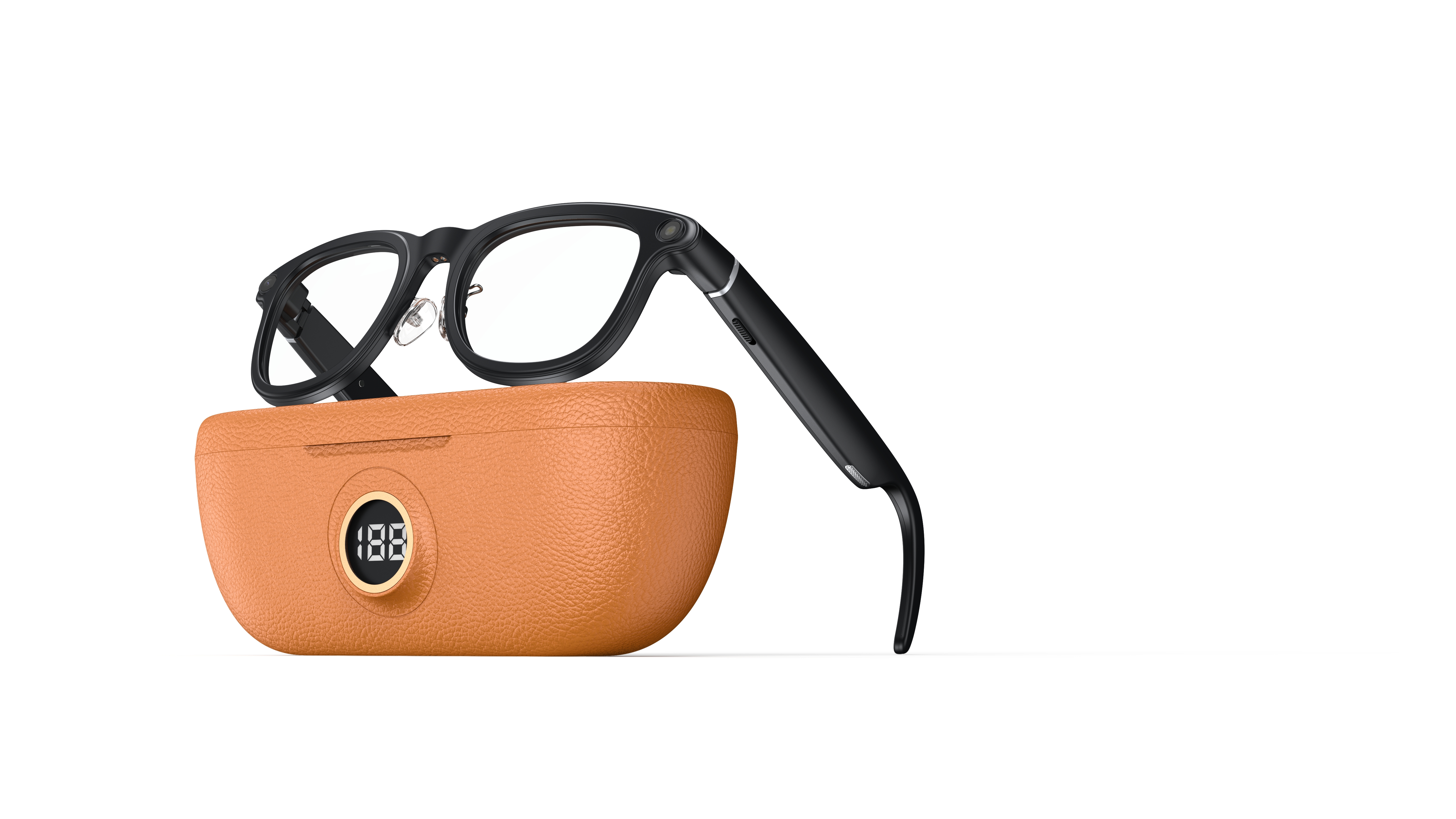Gafas con estuche de carga marrón.